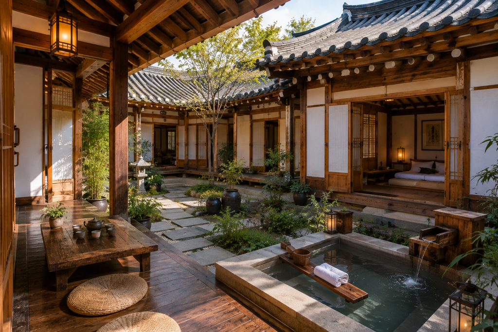 Traditional hanok courtyard in Bukchon Hanok Village, Seoul