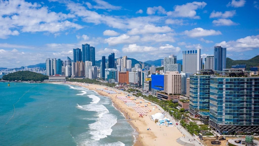 Haeundae Beach and city skyline in Busan
