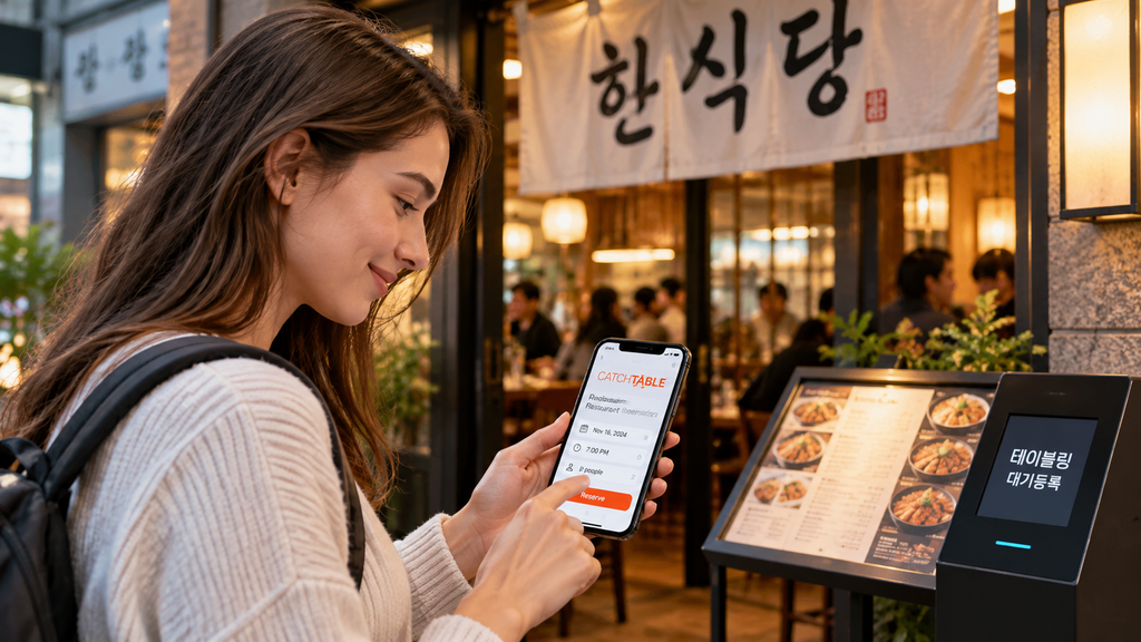Tourist using Catchtable to reserve a restaurant in South Korea