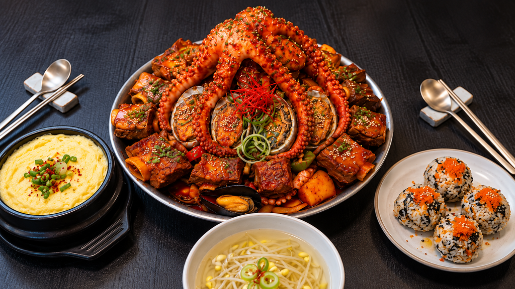 Spicy braised beef ribs with octopus and abalone at Aewoljjim in Jeju