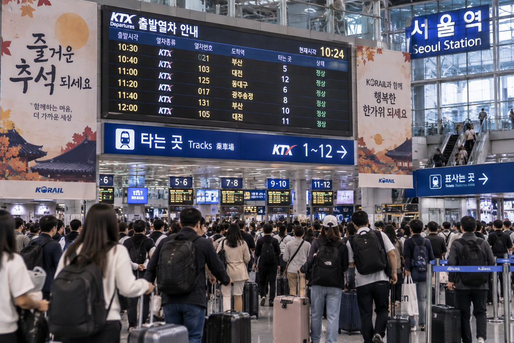 Crowded Seoul Station with KTX travelers during the Chuseok holiday in South Korea