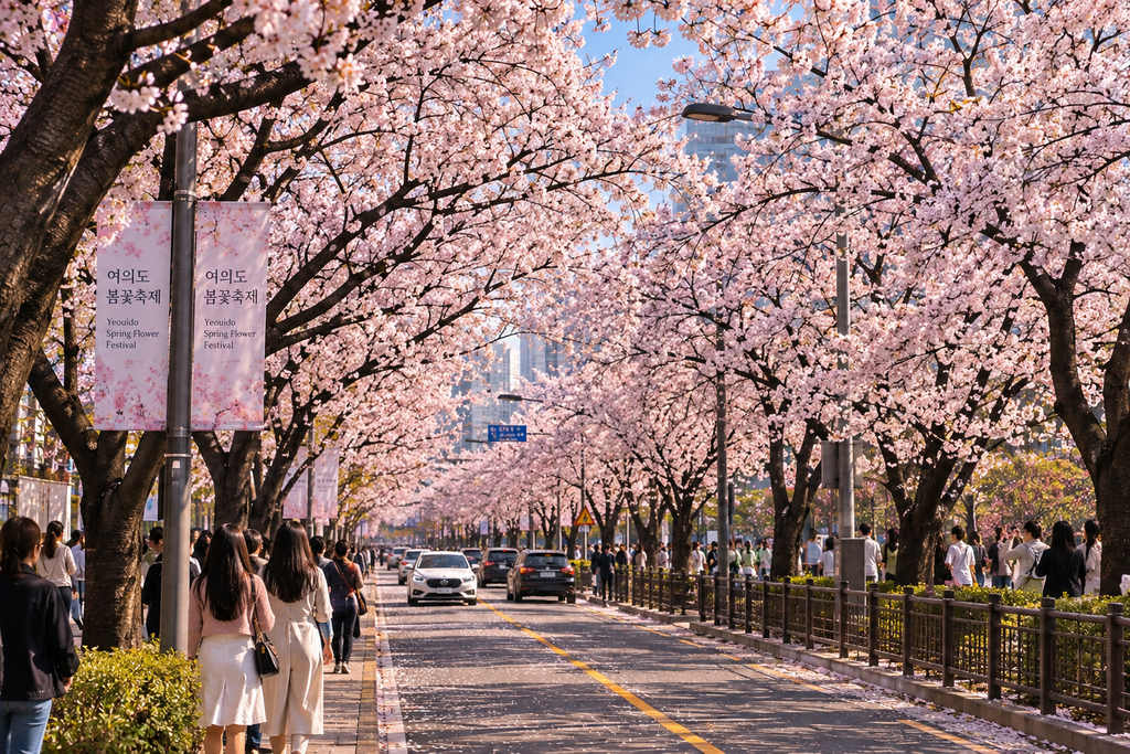 Cherry blossoms in Seoul during spring in South Korea
