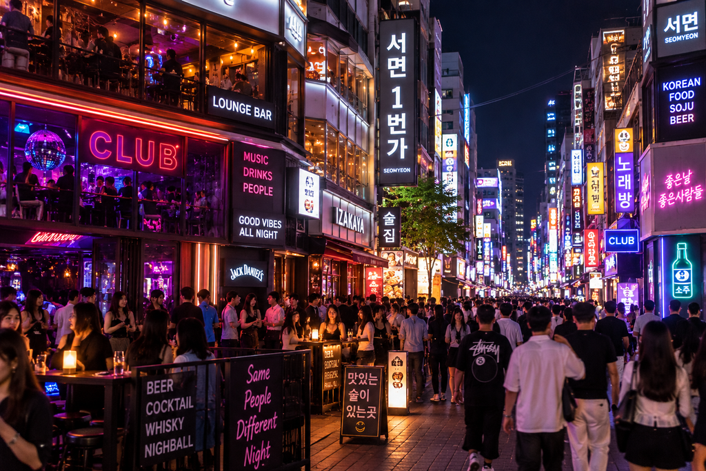 Bars and nightlife streets in Seomyeon, Busan at night