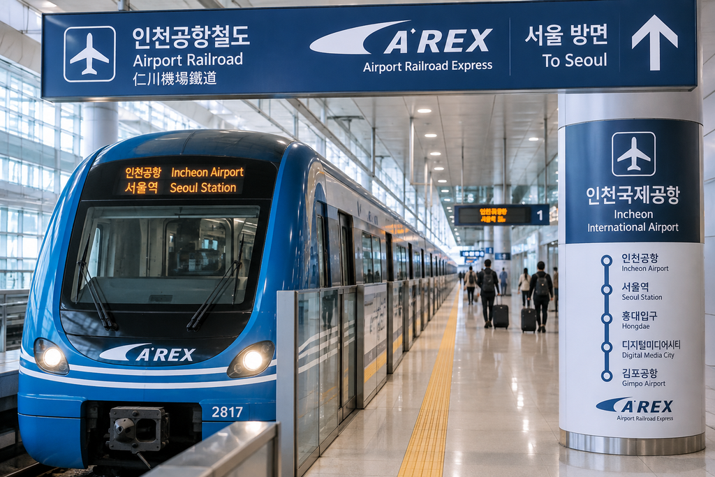 AREX airport train connecting Incheon International Airport to Seoul Station